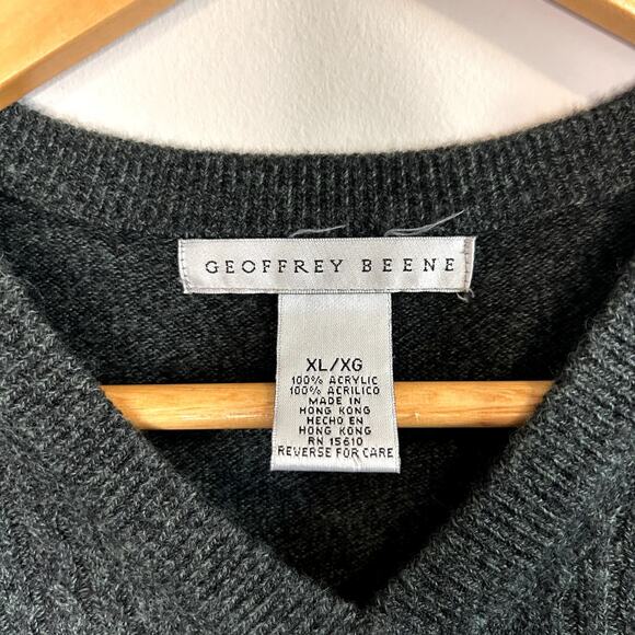 Geoffrey Beene Sweater Vest Mens XL Knit Green Navy Grandpacore Golf Fall Layers - Picture 3 of 3